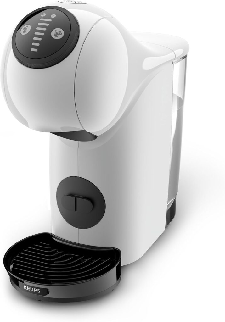 Una máquina de capsulas de café, blanca de Krups.